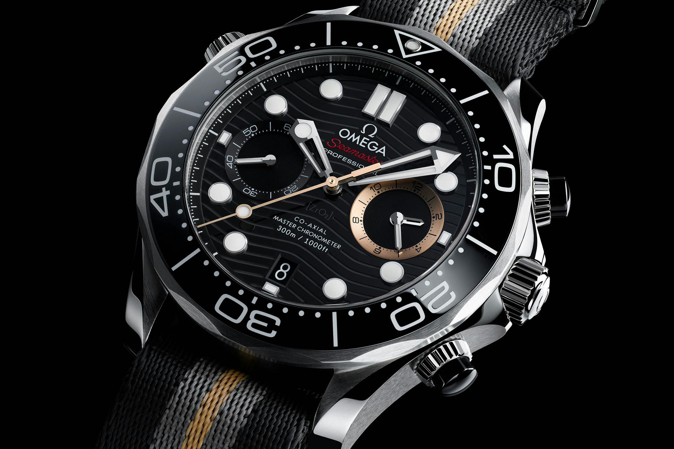 007 First Light Seamaster Chronograph Slanted Closeup