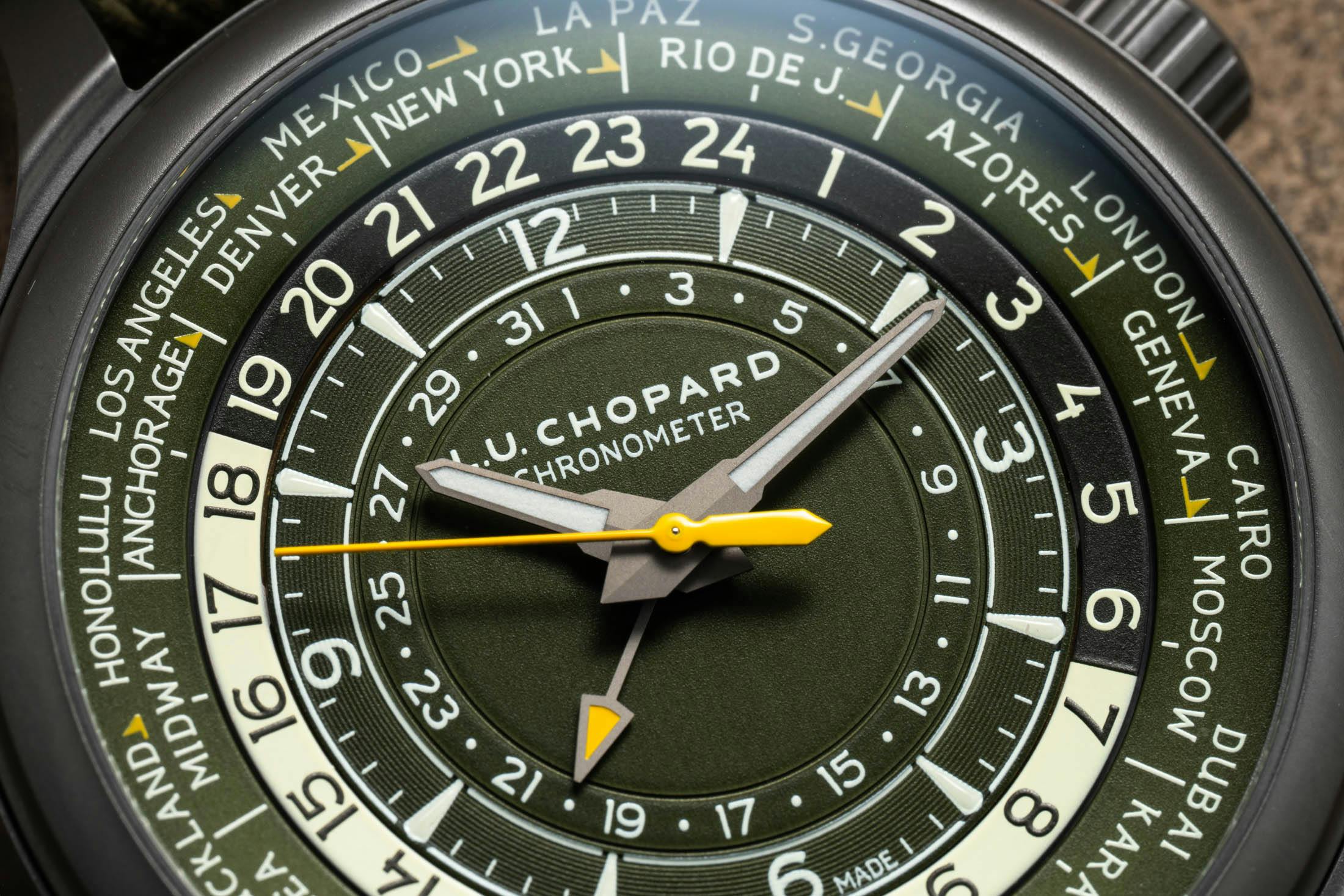 LUC Chopard Time Traveler One Khaki Dial Macro