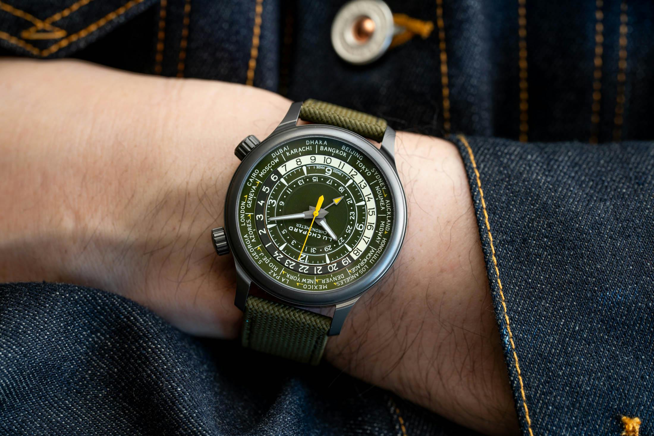 LUC Chopard Time Traveler One Khaki Wristshot with Crossed Arms