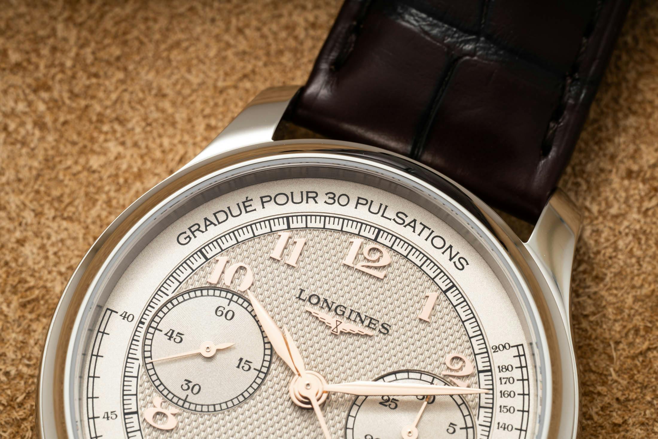 Longines Master Collection Monopusher Silver Pulsations Closeup