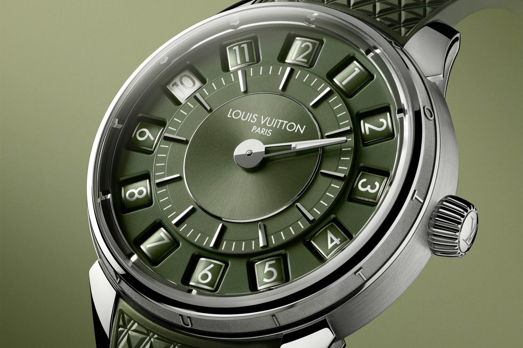 Louis Vuitton Spin Time Green Dial Slanted Shot