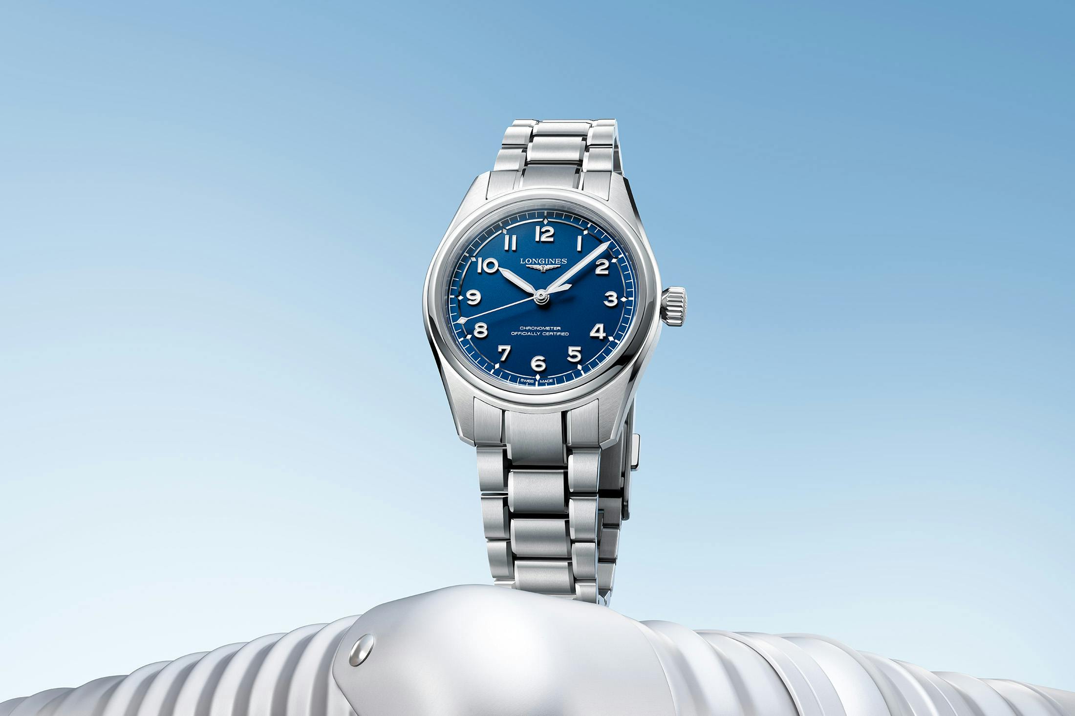 Longines Spirit Pilot Blue on Suitcase