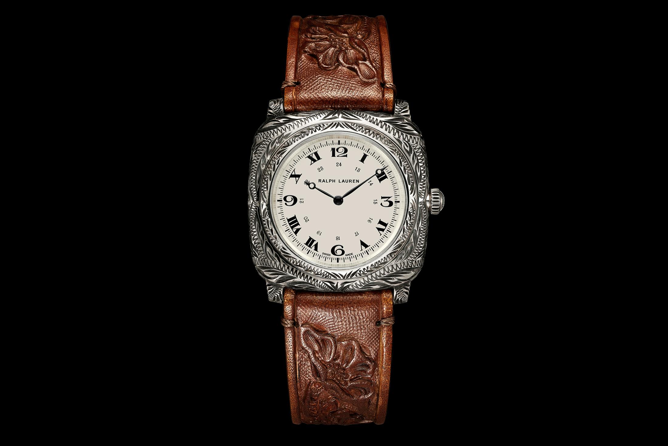 The Ralph Lauren Western Cushion 38mm In Engraved Sterling Silver