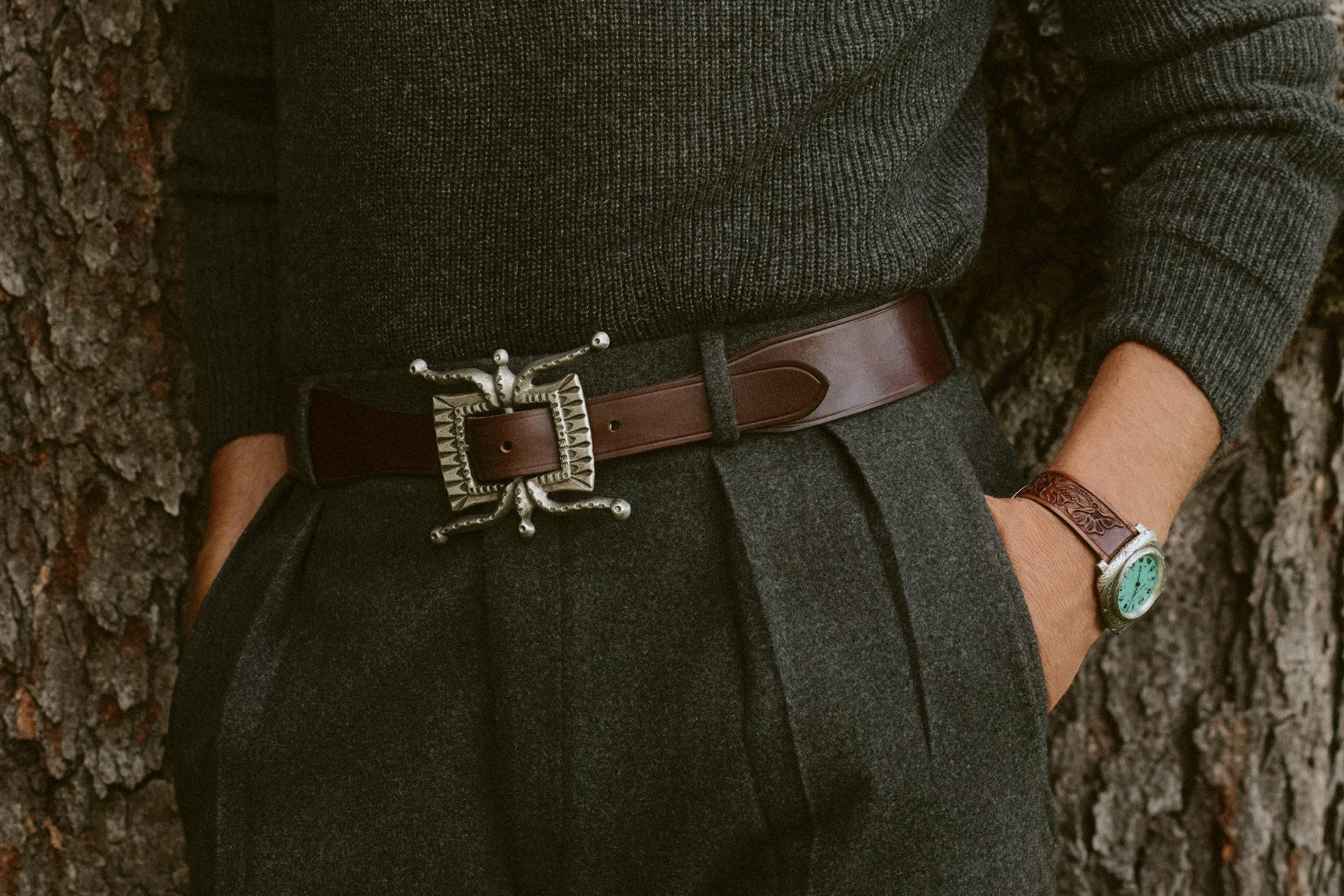 The Ralph Lauren Western Cushion 38mm In Engraved Sterling Silver