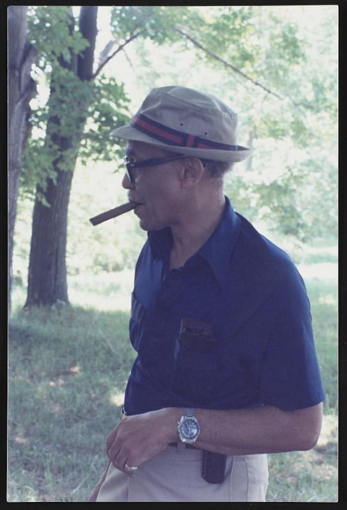 An older image of Ralph Ellison wearing his Omega Speedmaster ref. 145.012-67 SP