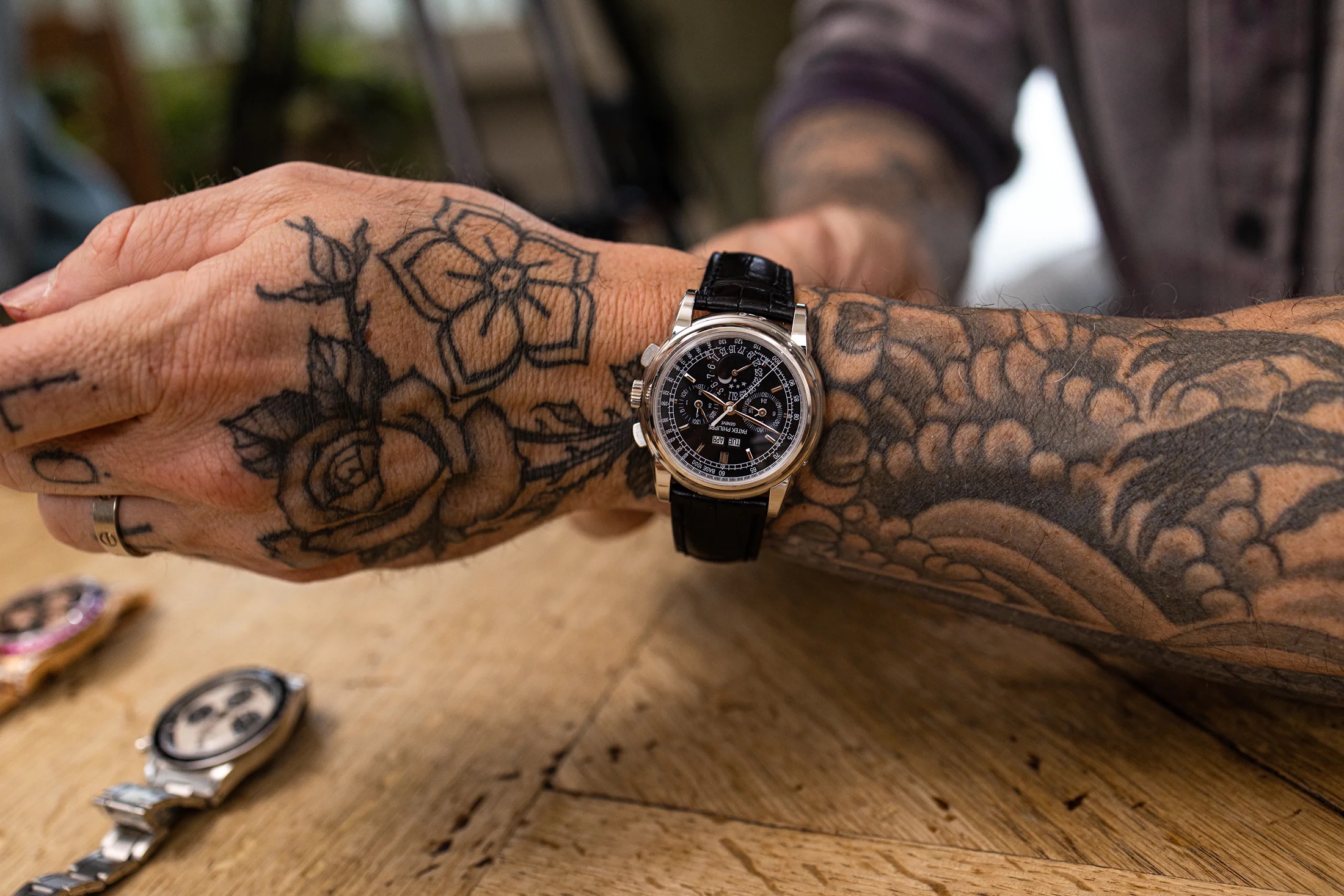 Wrist shot of the Patek Philippe Perpetual Calendar Chronograph