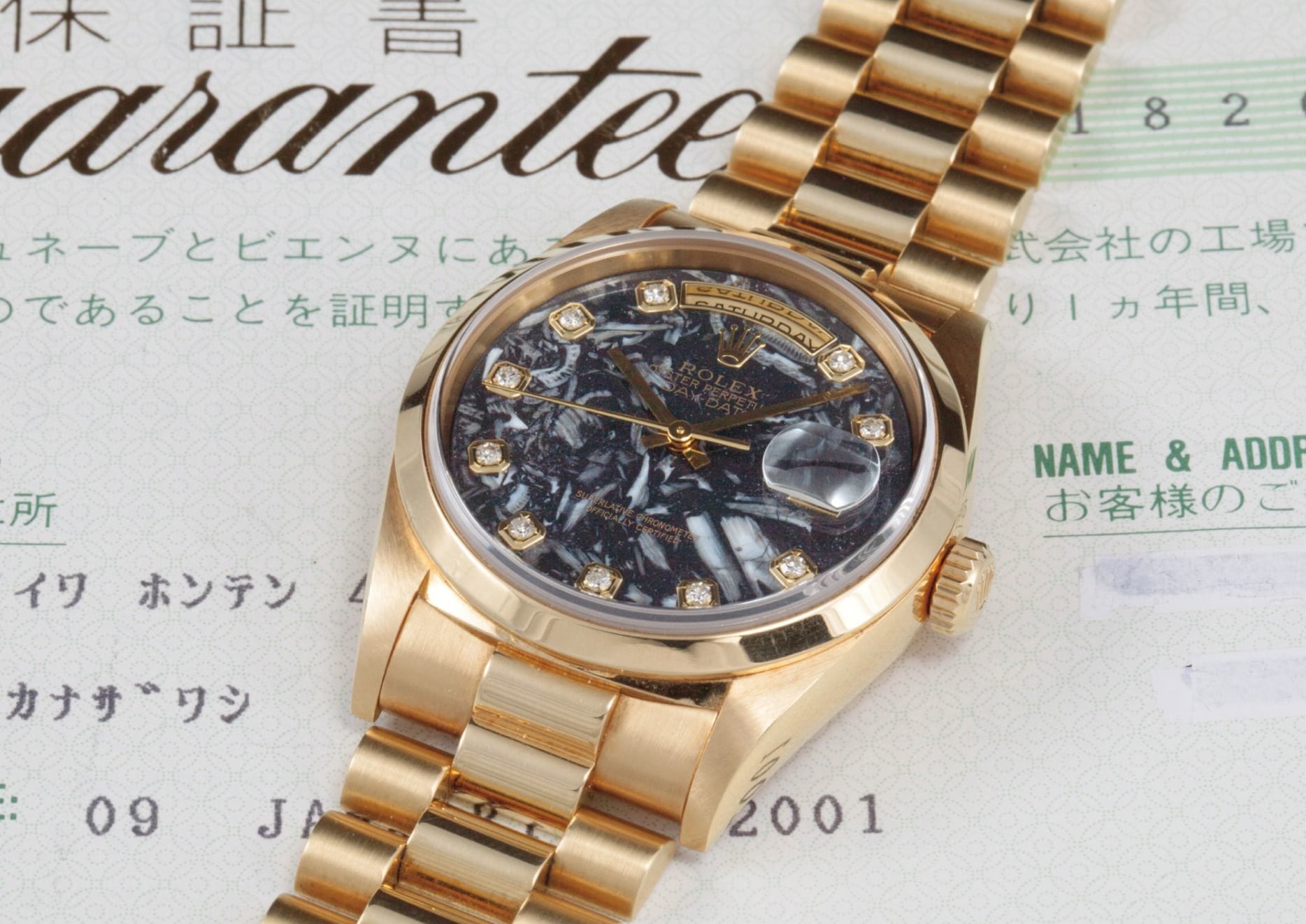 A rolex day-date with an ammonite dial. 