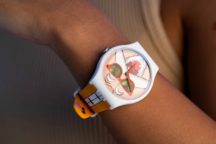 Master Roshi themed watch on wrist