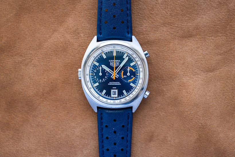 1153BN carrera watch with blue dial and orange accents