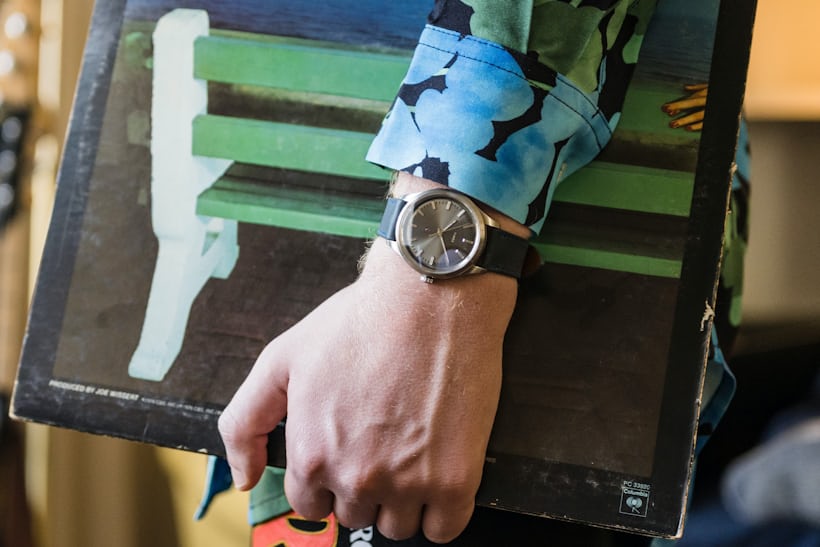 A man wears the Timex Giorgio Galli S1 Automatic 38mm With Iceland Stone Dial