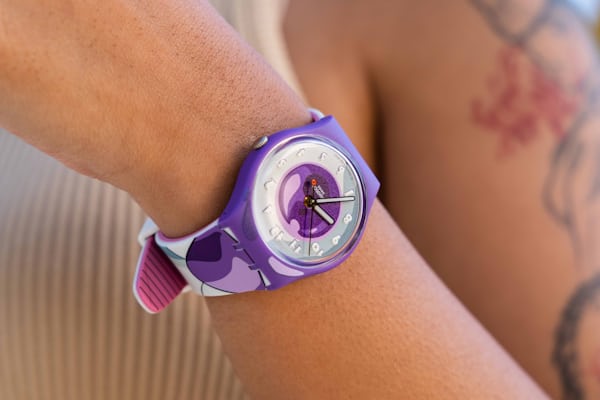 Frieza themed watch on wrist