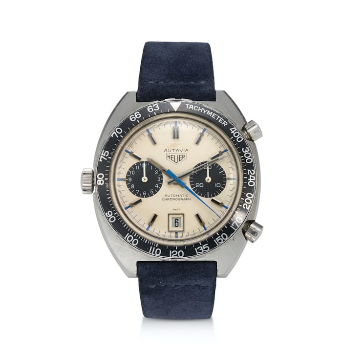 HEUER, REF. 1163, AUTAVIA “SIFFERT”, A HISTORICALLY IMPORTANT CHRONOGRAPH WRISTWATCH, GIFTED TO THE ORIGINAL OWNER BY STEVE MCQUEEN DURING THE FILMING OF LE MANS IN 1970