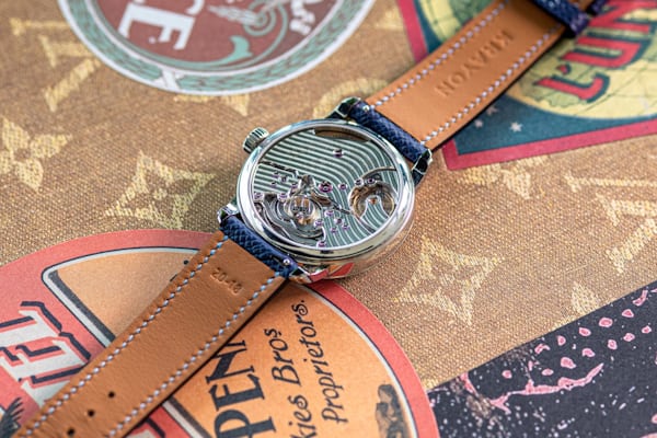 Caseback of a Krayon Anywhere One watch showing the visible movement