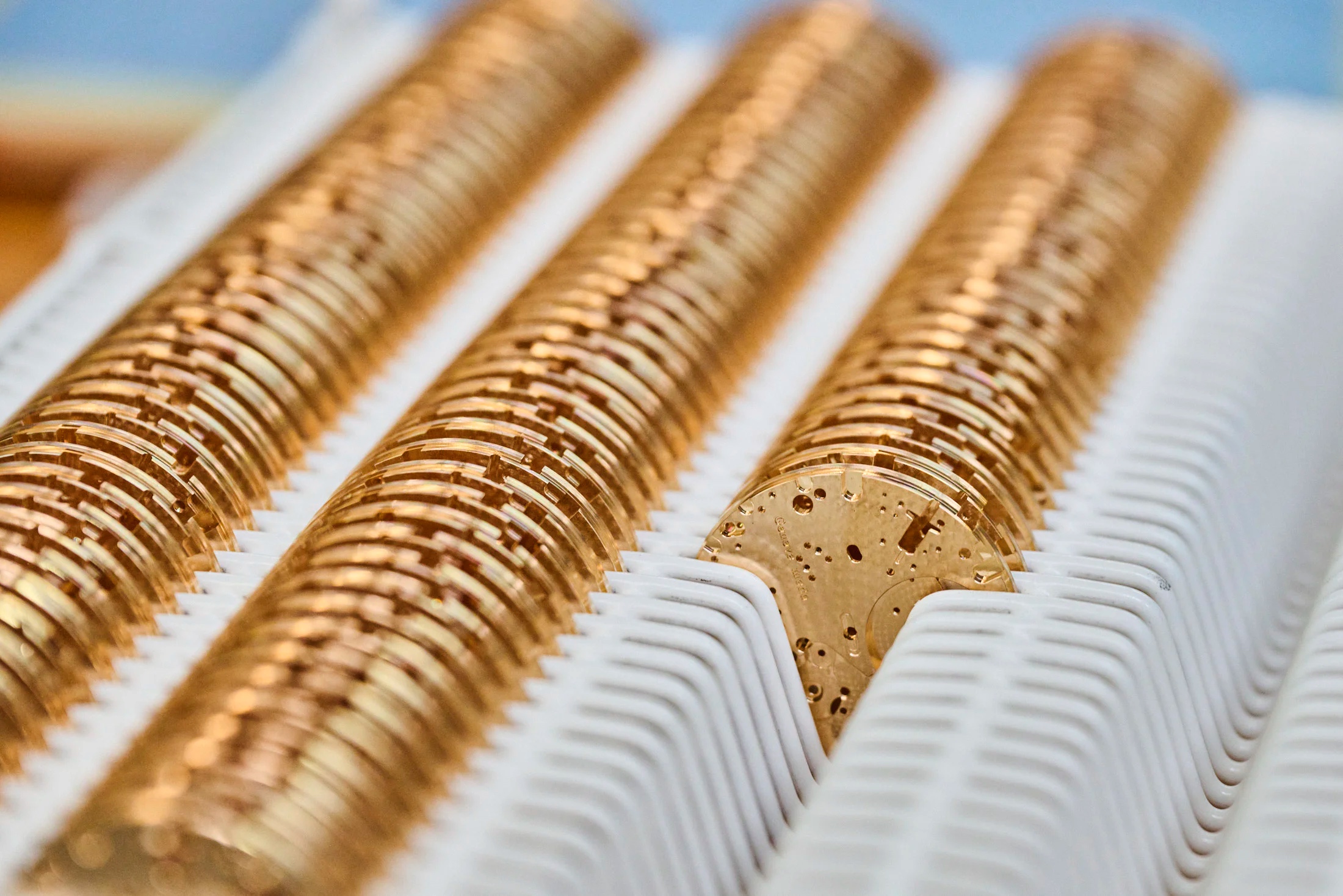 Movement plates sitting in a tray.