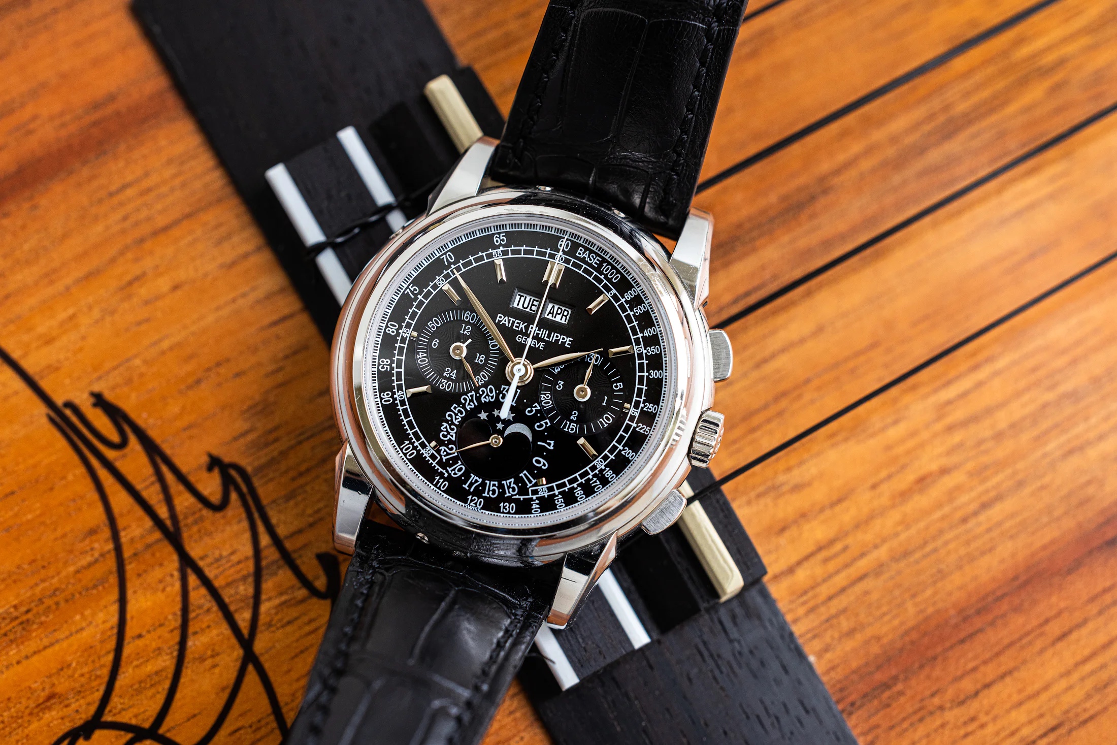 Patek Philippe 5970P on a wooden surface