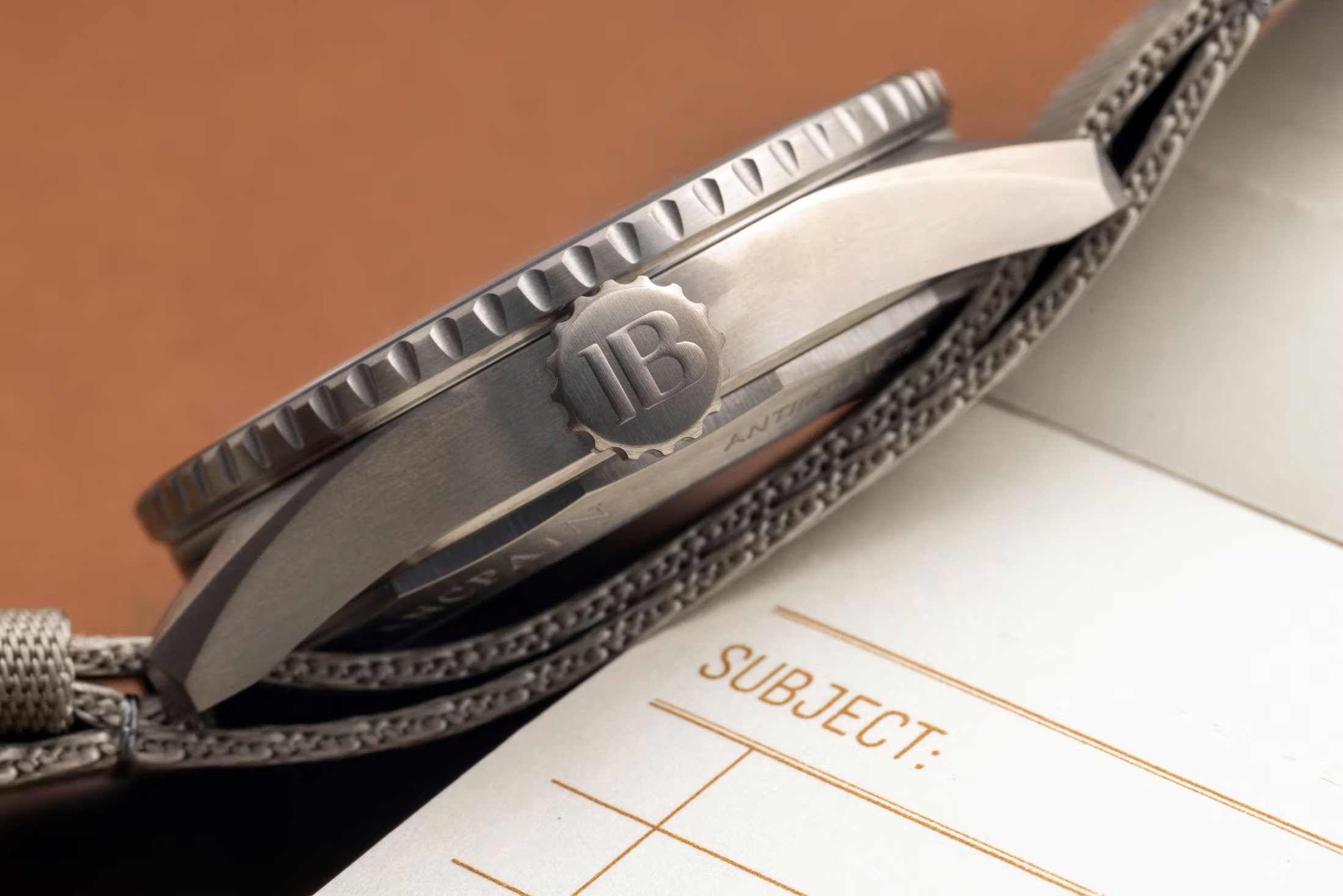 A side profile of the Blancpain Fifty Fathoms Bathyscaphe Titanium 43mm