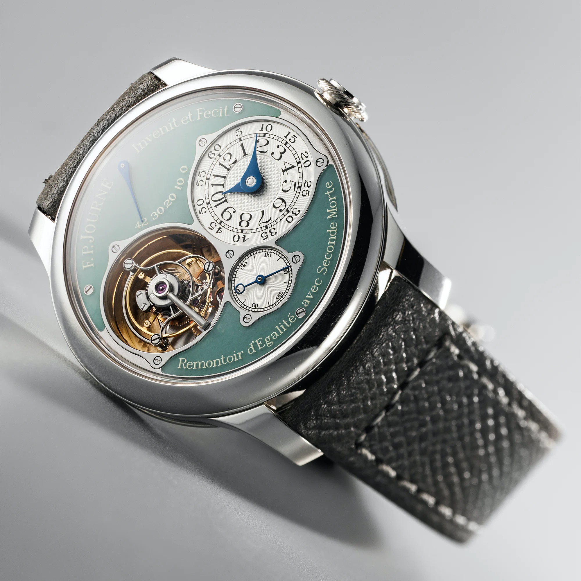 FP Journe FP Journe, extremely rare, tourbillon watch with jade dial, constant force mechanism, power reserve, jumping seconds display. Comes with original certificate and watch box