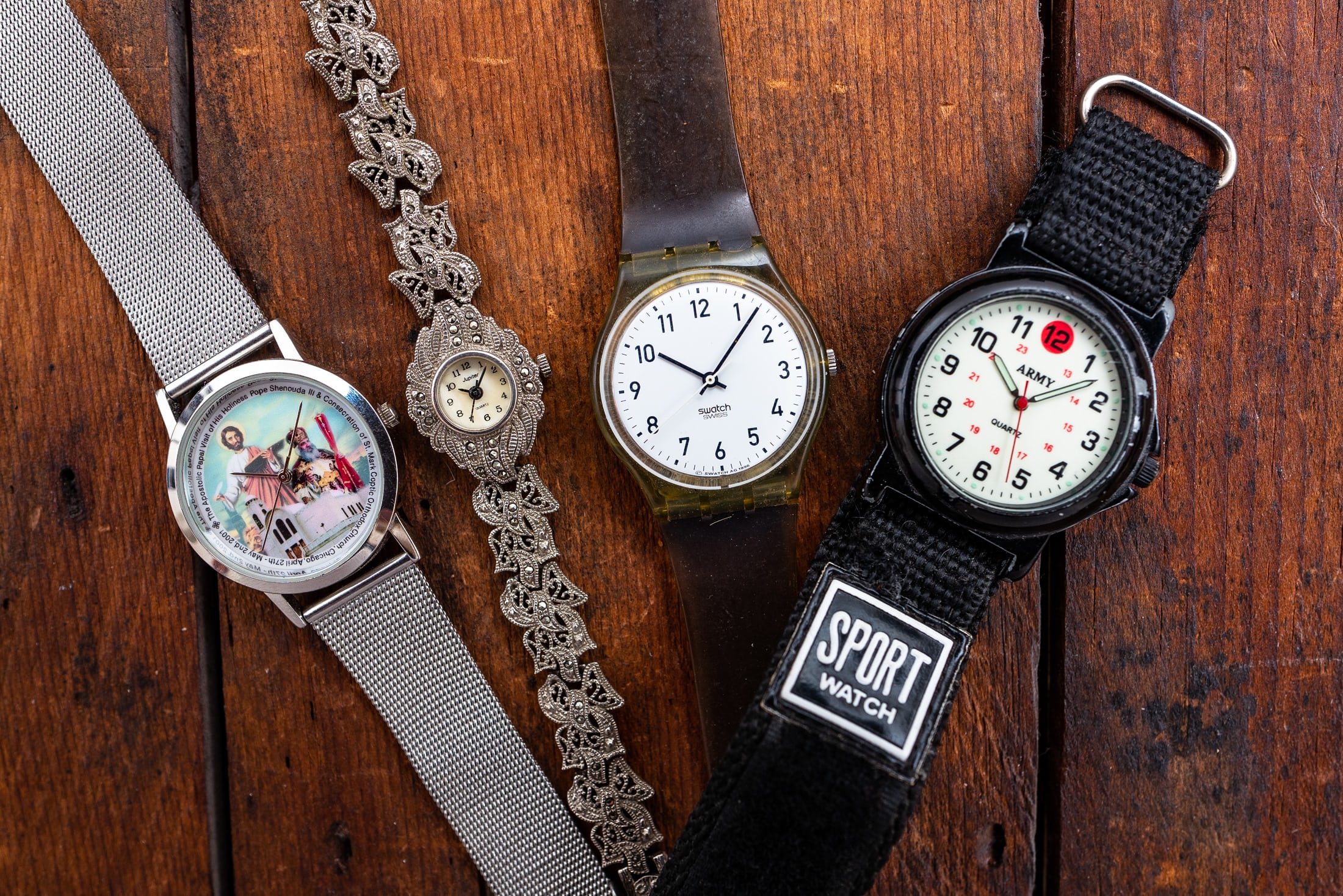 An image of four inexpensive watches. 