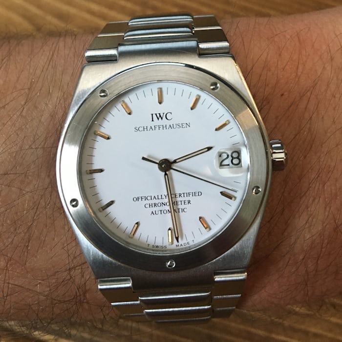 IWC Ingenieur ref. 3521 certified chronometer white dial, wrist shot