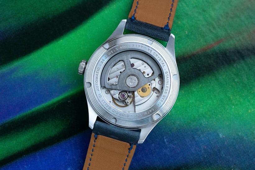 A caseback image of the Timex Giorgio Galli S1 Automatic 38mm With Iceland Stone Dial