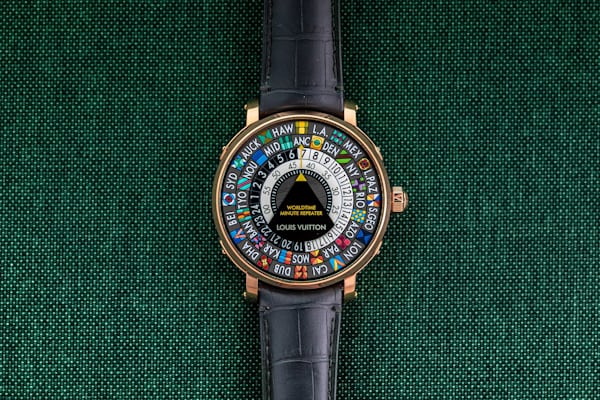 Louis Vuitton Escale Worldtime Minute repeater watch on a textured background