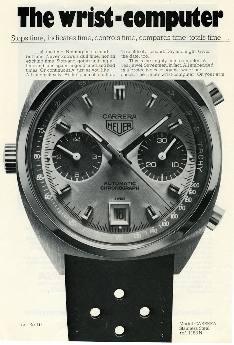 1970 Heuer Chronomatic advertisement with the headline "The wrist computer"