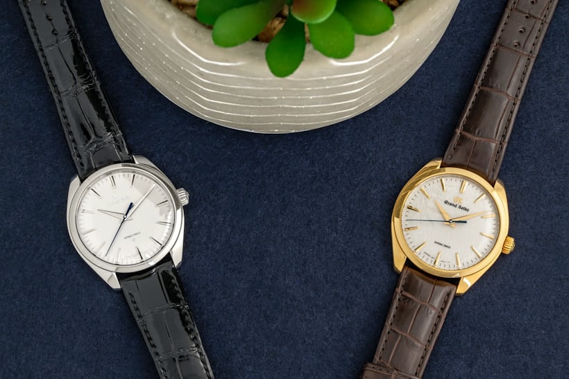The Grand Seiko SBGZ003 in platinum, and the yellow gold SBGY002.