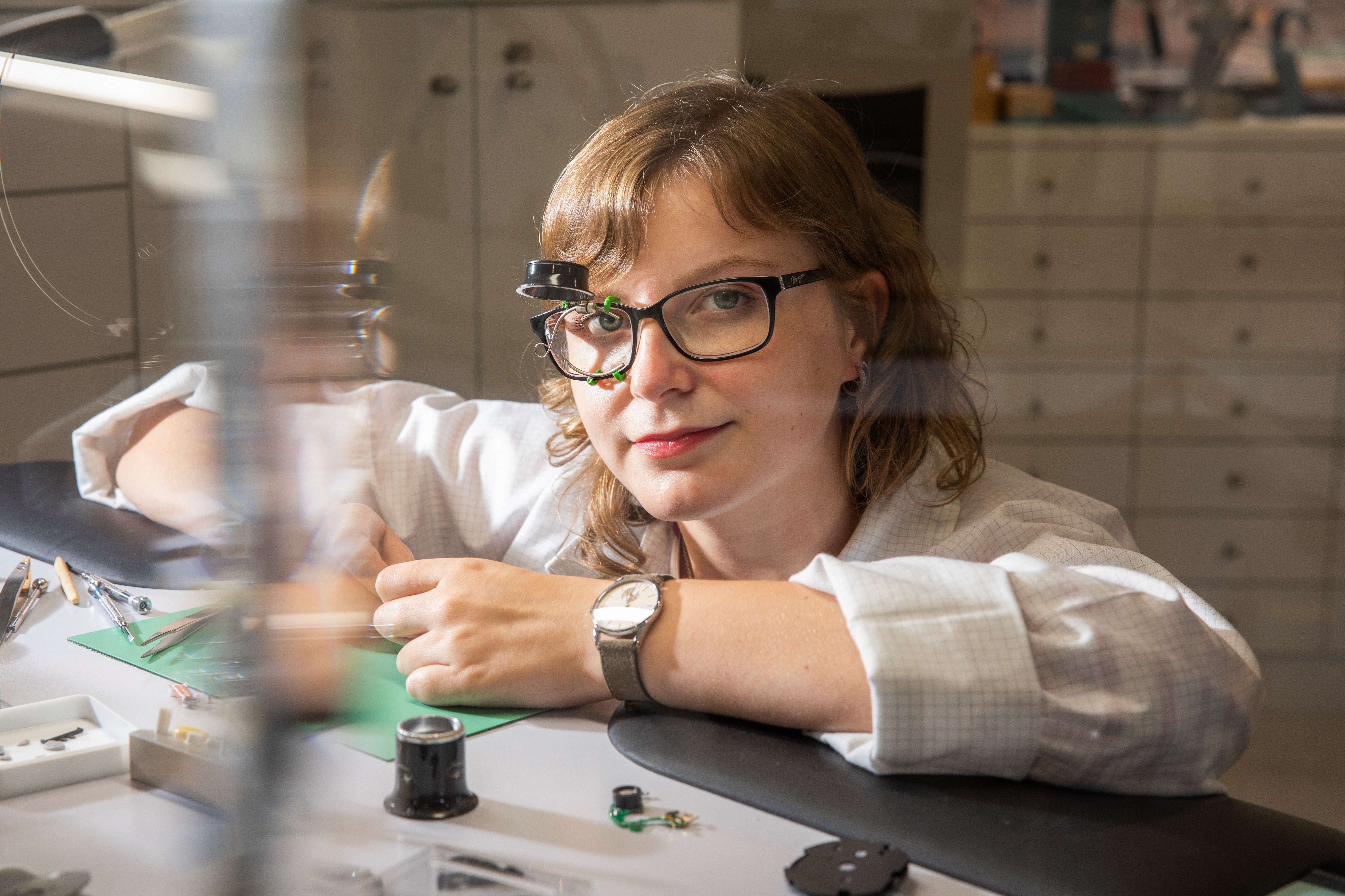 Venla Voutilainen at her workbench.