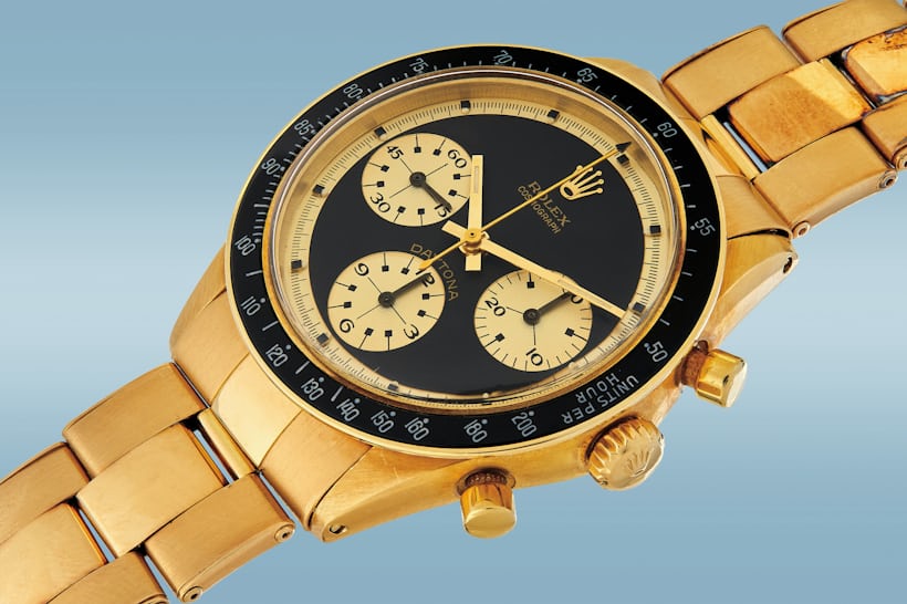 A 1969 Rolex Paul Newman Daytona John Player Special Ref. 6241 that sold at Phillips