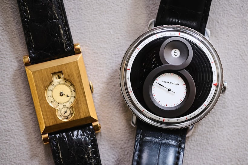 A C.H. Meylan jump hour wristwatch that inspired the prototype jumping hour watch from C.H. Meylan. 