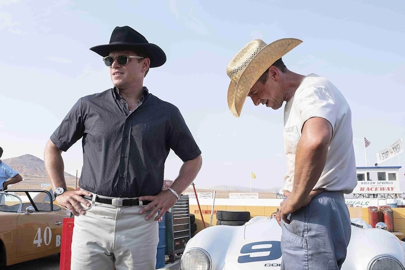 A screengrab of Matt Damon (left) and Christian Bale (right) from the 2019 movie Ford Vs Ferrari. Damon is wearing a TAG Heuer ref 7753SN