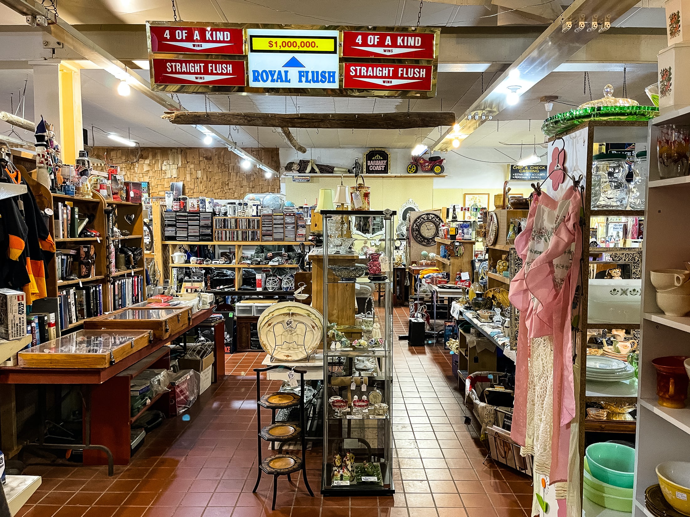 A look at the inside of the market. Shelves, goods, etc. 