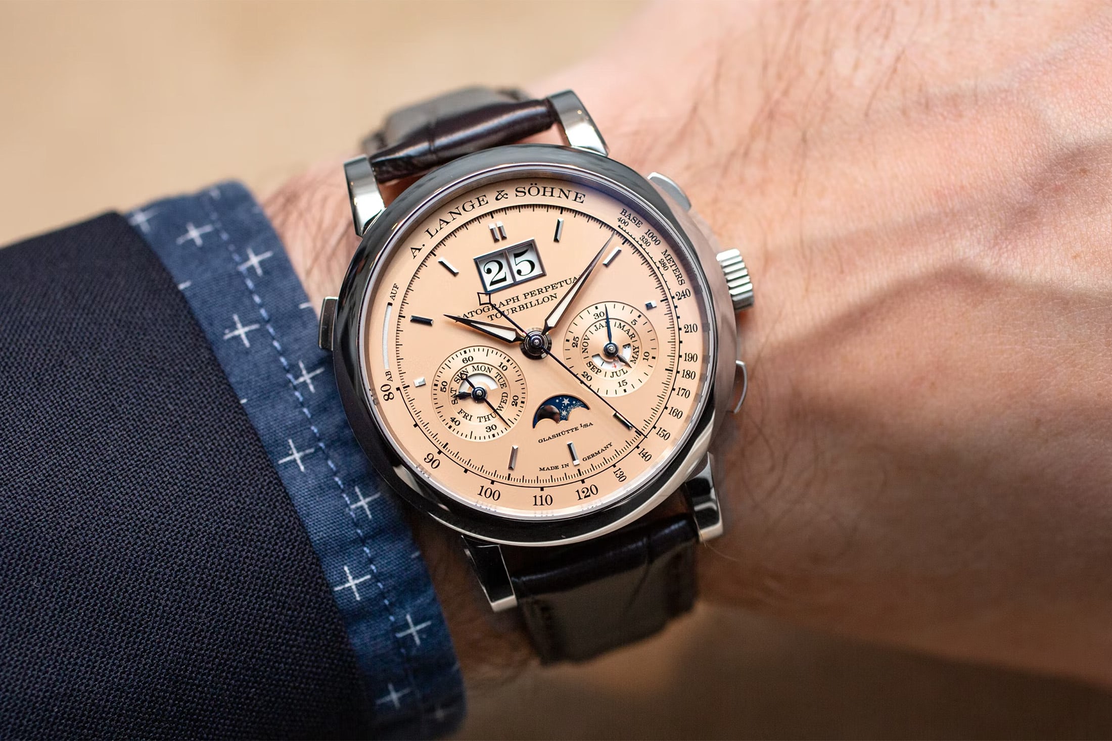 Lange Datograph watch on a wrist